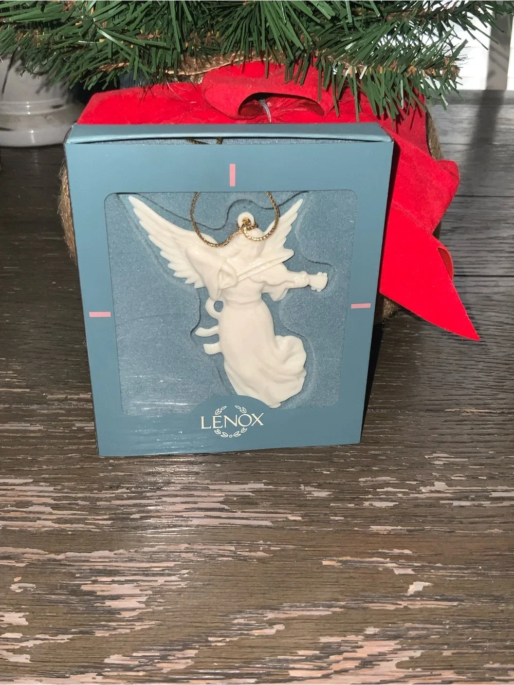 Lenox Vintage 90’s White Porcelain Angel Playing Violin Ornament with Gold Cord